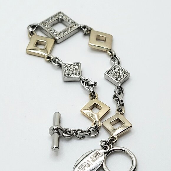 WHBM Two Tone Silver & Gold Chain Toggle Rhinestone Bracelet 7.5" - Picture 4 of 6